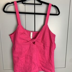 MNG‎ Mango Camisole Slip Top Large Pink Linen Blend twisted front